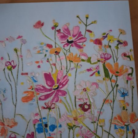 Canvas Picture with Plastered raised Flowers and Hand-Painted