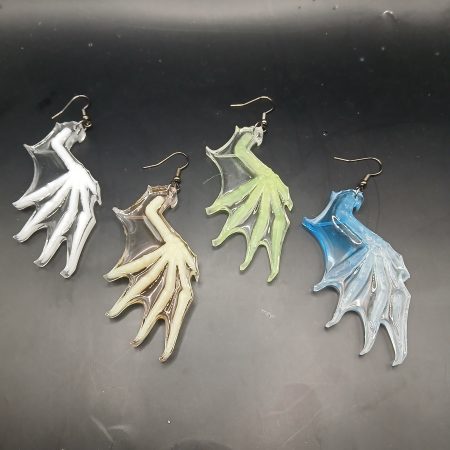 Wicked Wings: Skeletal – handmade resin earrings | wing | UV, glow