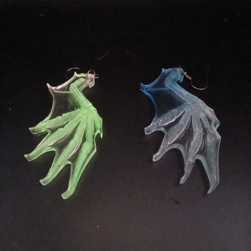 Wicked Wings: Skeletal – handmade resin earrings | wing | UV, glow