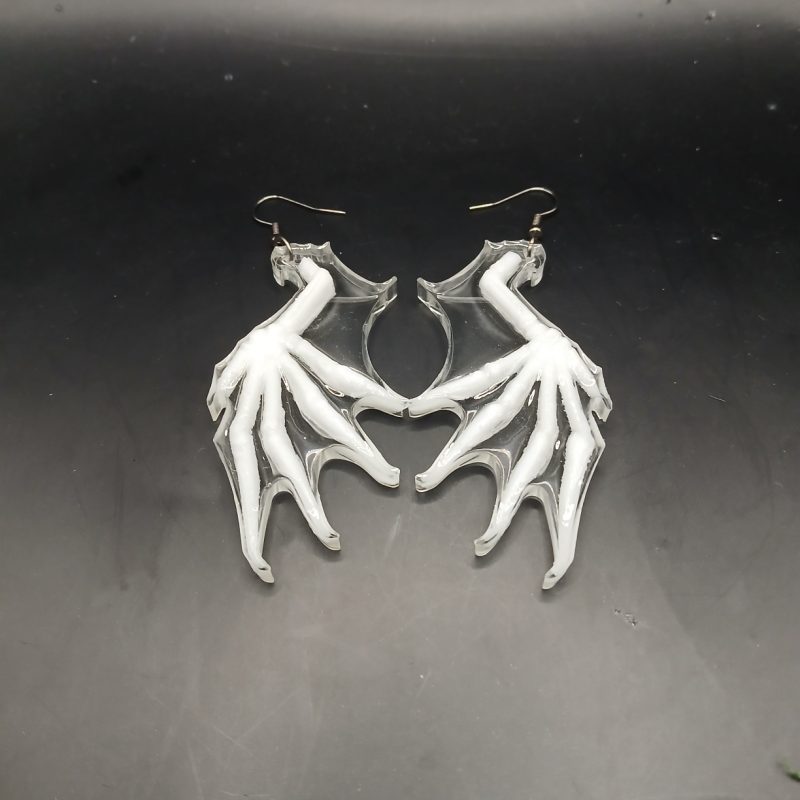 Wicked Wings: Skeletal – handmade resin earrings | wing | UV, glow