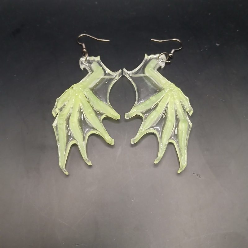 Wicked Wings: Skeletal – handmade resin earrings | wing | UV, glow