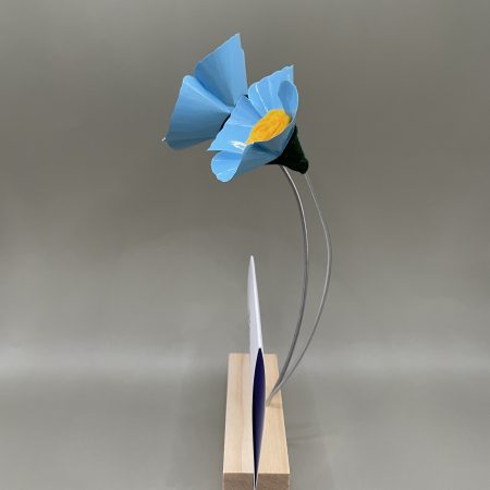 Hand crafted blue and yellow flowers with Thank You card stand