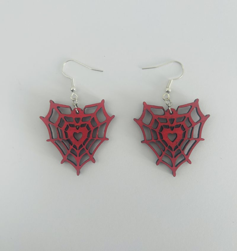 Heart-Shaped Spiderweb Handmade Halloween Earrings