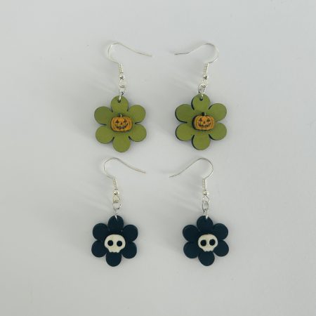 Handmade Halloween Flower Earrings: Pumpkins or Skulls