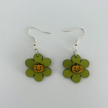 Handmade Halloween Flower Earrings: Pumpkins or Skulls