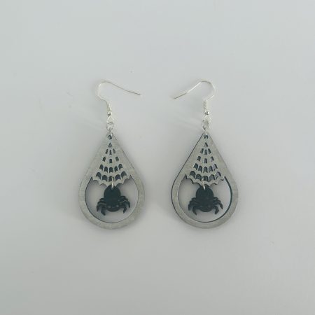 Handmade Spiderweb and Dangling Spider Halloween Earrings