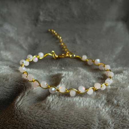 18k Gold Plated light pink crystal wavy adjustable bracelet