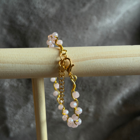 18k Gold Plated light pink crystal wavy adjustable bracelet