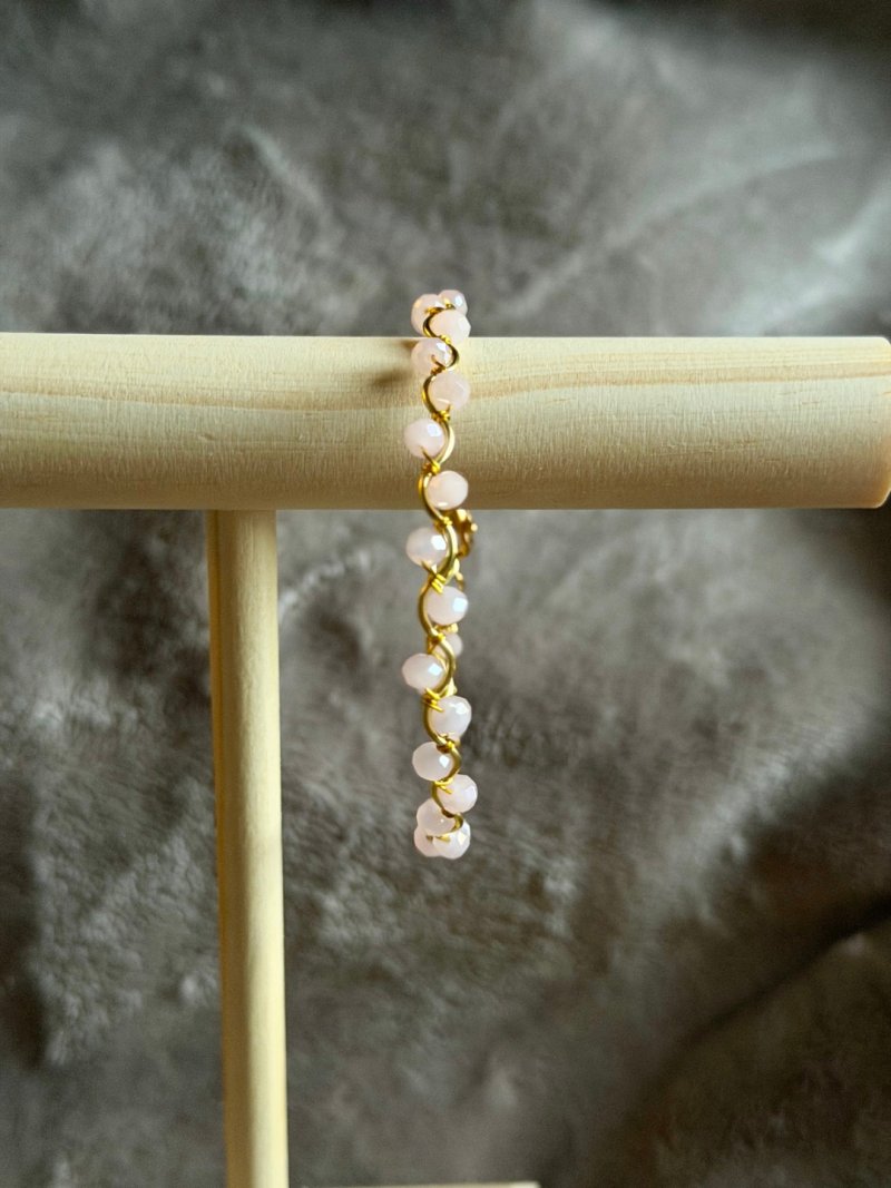18k Gold Plated light pink crystal wavy adjustable bracelet