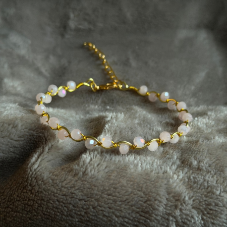 18k Gold Plated light pink crystal wavy adjustable bracelet