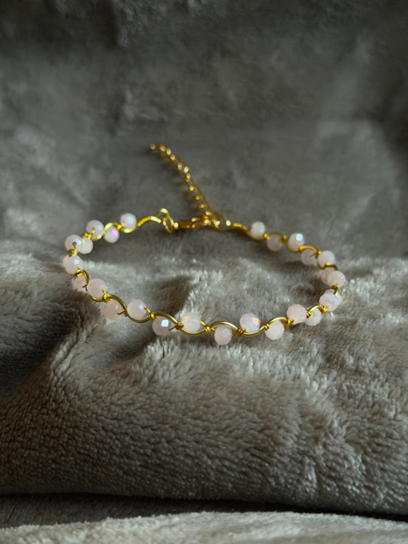 18k Gold Plated light pink crystal wavy adjustable bracelet