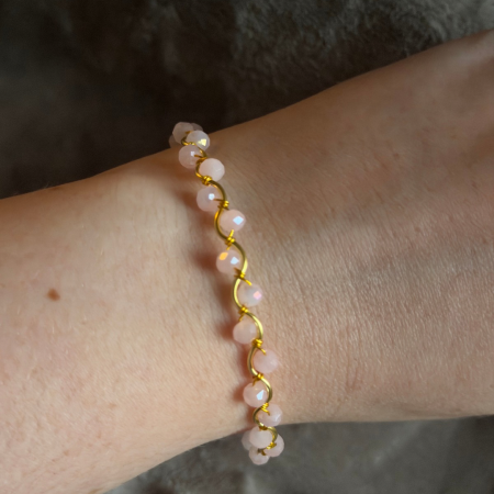 18k Gold Plated light pink crystal wavy adjustable bracelet