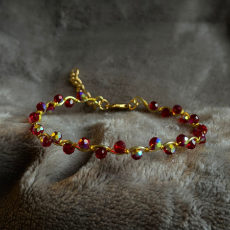 18k Gold Plated Red crystal wavy adjustable bracelet