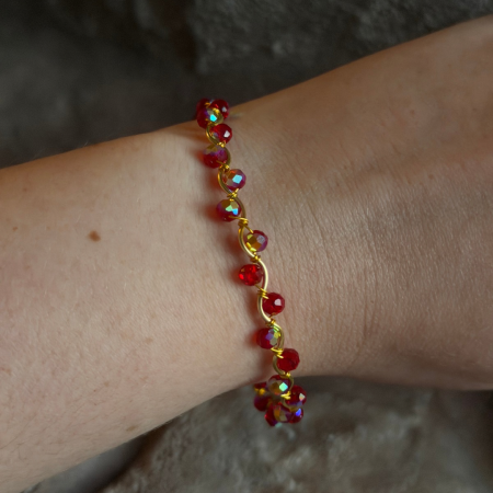18k Gold Plated Red crystal wavy adjustable bracelet