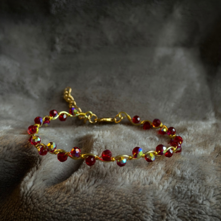 18k Gold Plated Red crystal wavy adjustable bracelet