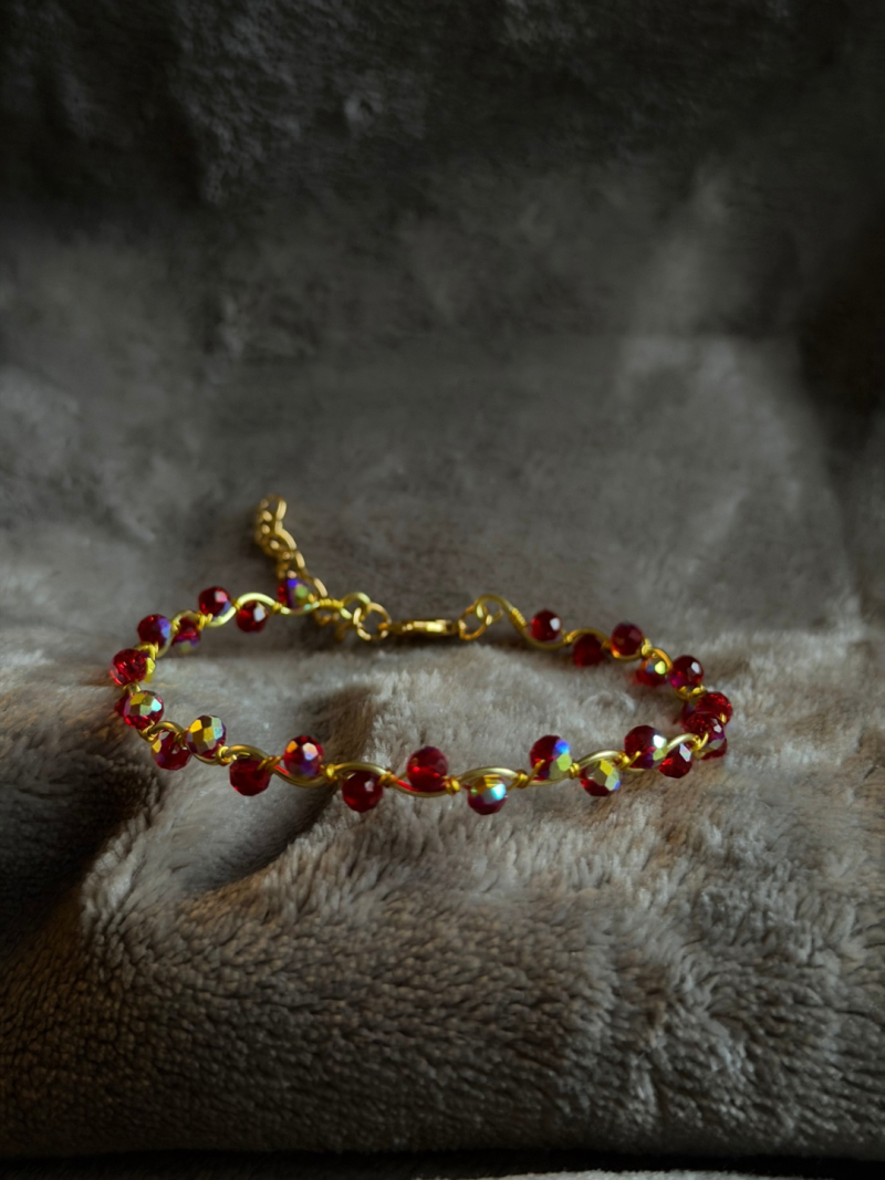 18k Gold Plated Red crystal wavy adjustable bracelet