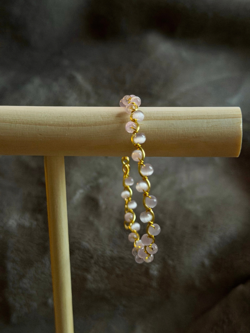 18k Gold Plated light pink cat eye wavy adjustable bracelet