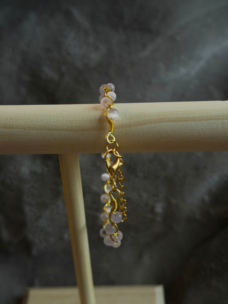18k Gold Plated light pink cat eye wavy adjustable bracelet