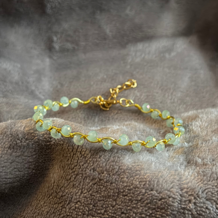 18k Gold Plated light green crystal wavy adjustable bracelet