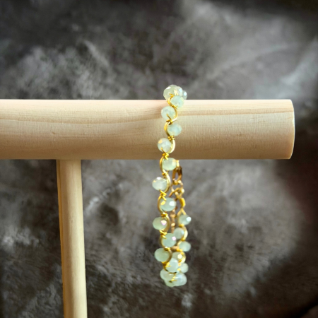 18k Gold Plated light green crystal wavy adjustable bracelet