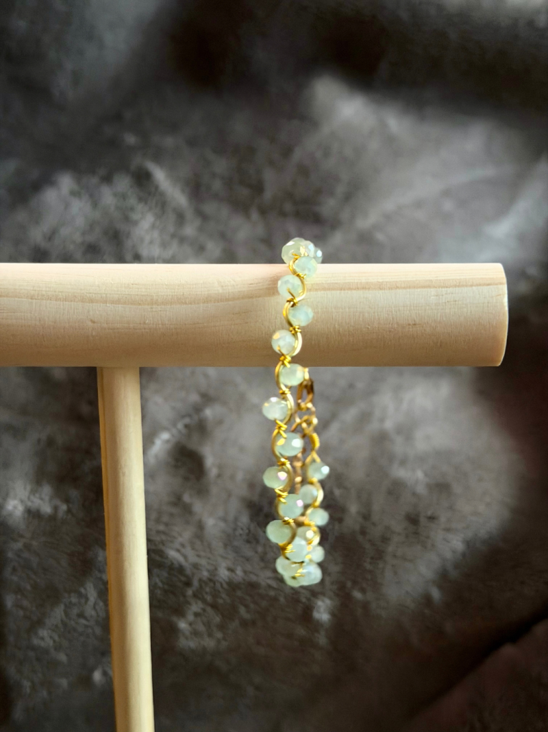 18k Gold Plated light green crystal wavy adjustable bracelet