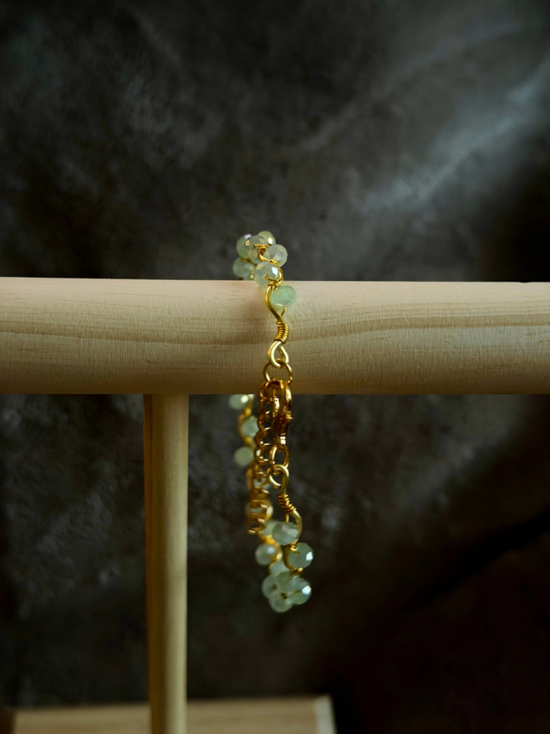18k Gold Plated light green crystal wavy adjustable bracelet