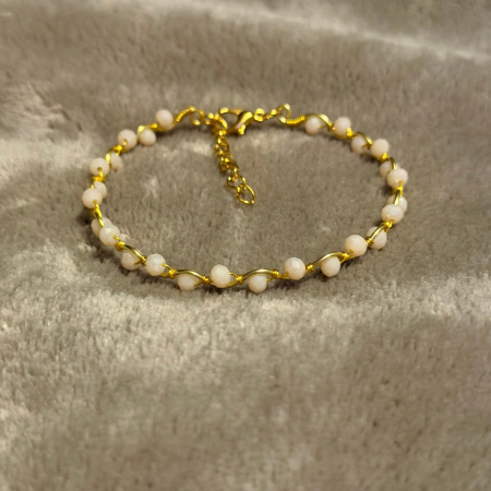 18k Gold Plated light peach crystal wavy adjustable bracelet