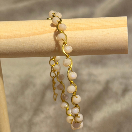 18k Gold Plated light peach crystal wavy adjustable bracelet