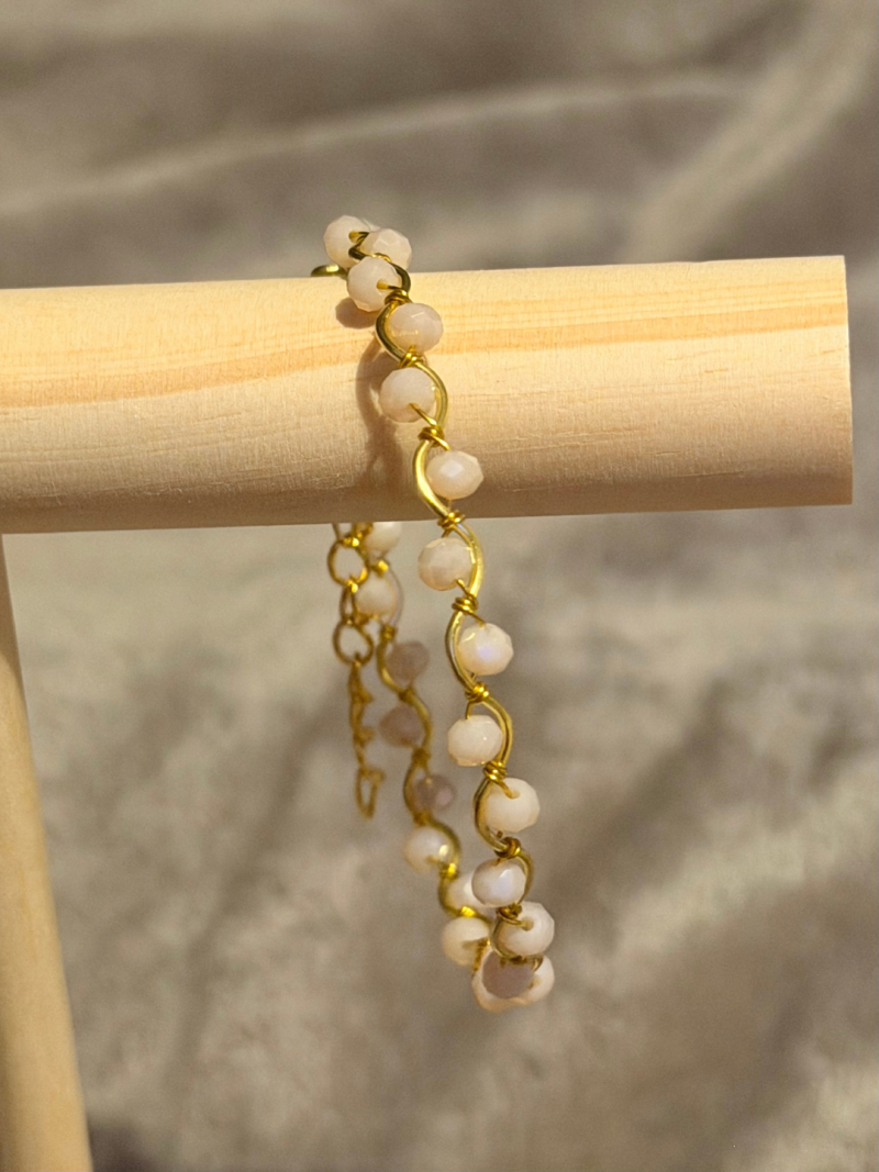 18k Gold Plated light peach crystal wavy adjustable bracelet