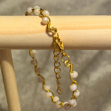 18k Gold Plated light peach crystal wavy adjustable bracelet