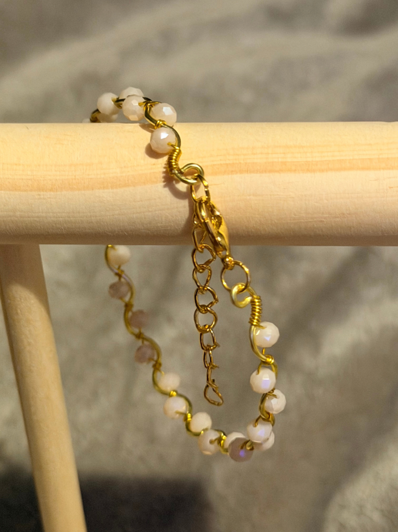 18k Gold Plated light peach crystal wavy adjustable bracelet