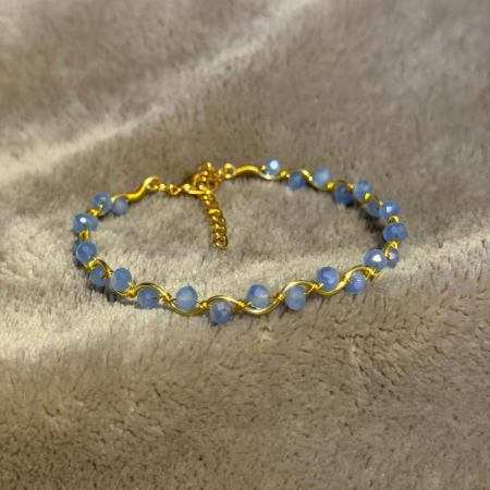 18k Gold Plated light blue wavy crystal adjustable bracelet