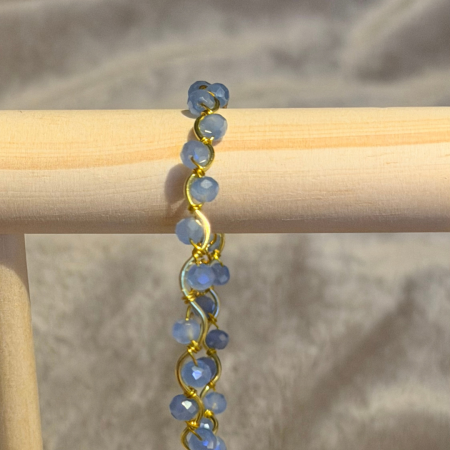 18k Gold Plated light blue wavy crystal adjustable bracelet