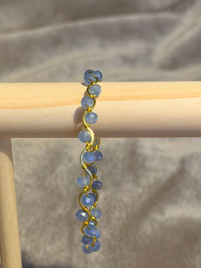 18k Gold Plated light blue wavy crystal adjustable bracelet