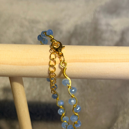 18k Gold Plated light blue wavy crystal adjustable bracelet