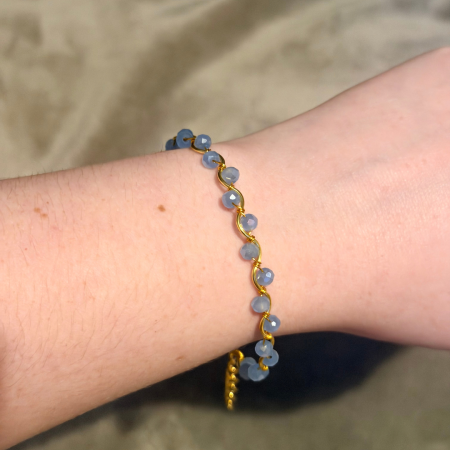 18k Gold Plated light blue wavy crystal adjustable bracelet