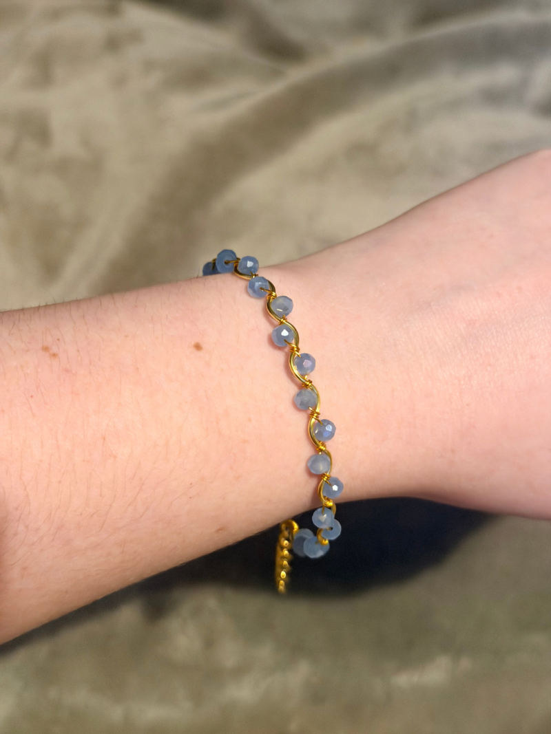 18k Gold Plated light blue wavy crystal adjustable bracelet