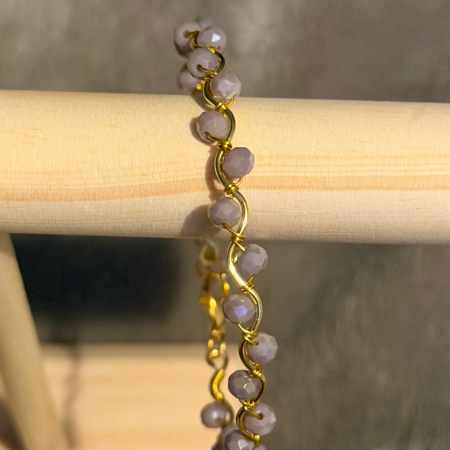 18k Gold Plated mauve crystal wavy adjustable bracelet