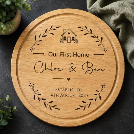 Personalised Round Chopping Board, New Home Gift, Engraved Keepsake