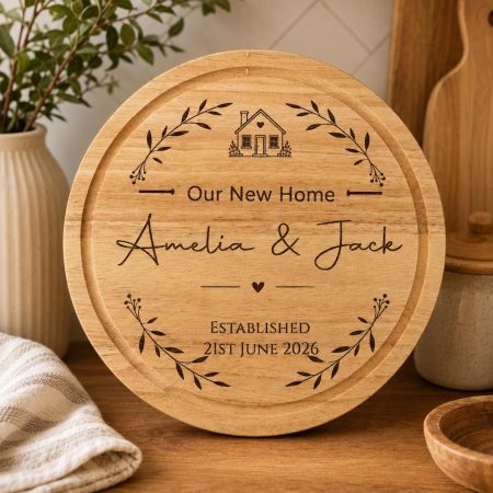 Personalised Round Chopping Board, New Home Gift, Engraved Keepsake