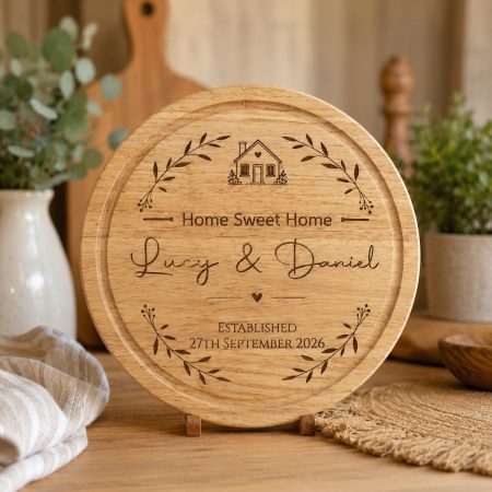 Personalised Round Chopping Board, New Home Gift, Engraved Keepsake