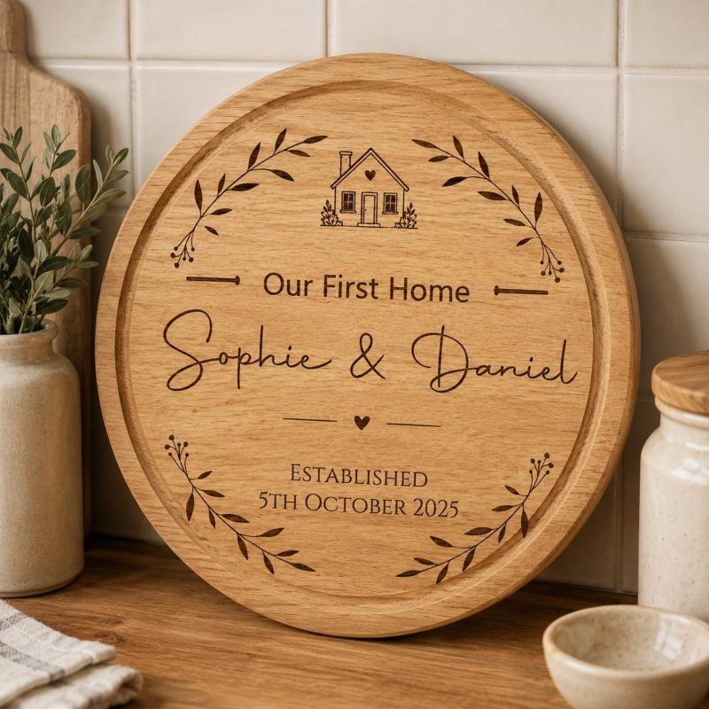 Personalised Round Chopping Board, New Home Gift, Engraved Keepsake