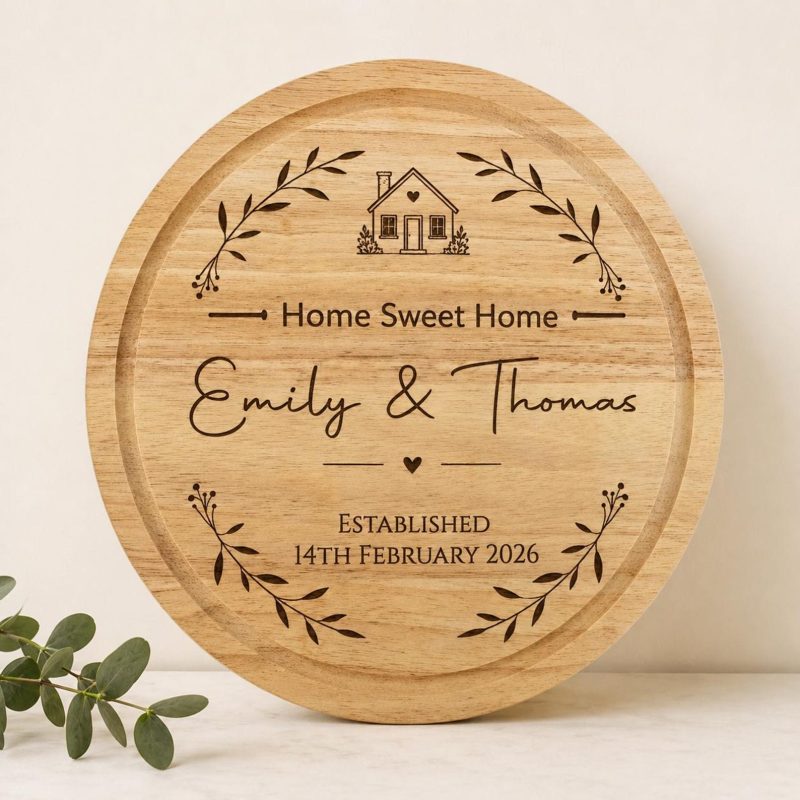 Personalised Round Chopping Board, New Home Gift, Engraved Keepsake