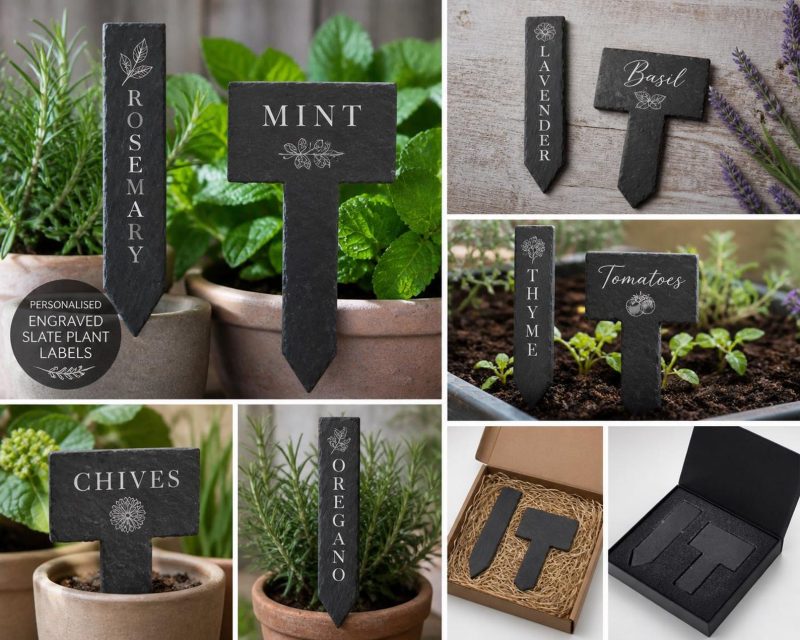 Slate Garden Sign, Personalised Plant, Custom Label, Allotment Gift