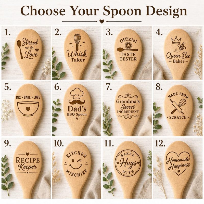 Personalised Spoon, Engraved Wooden Baking Spoon, Custom Kitchen Gift