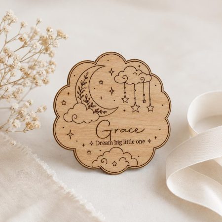 Baby Name Plaque, Wooden Nursery Cloud Sign, Personalised Baby Room