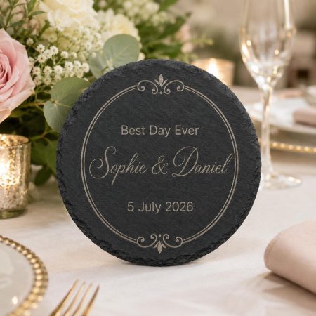 Slate Wedding Favour, Personalised Coaster, Custom Names Date, Gift