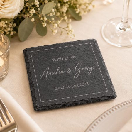 Slate Wedding Favour, Personalised Coaster, Custom Names Date, Gift