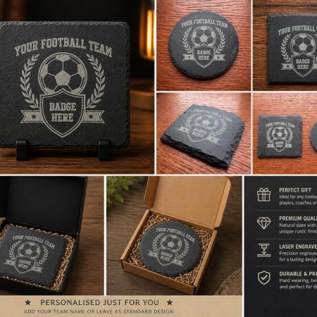 Football Coaster, Team Badge Gift, Personalised Club Crest Drink Mat