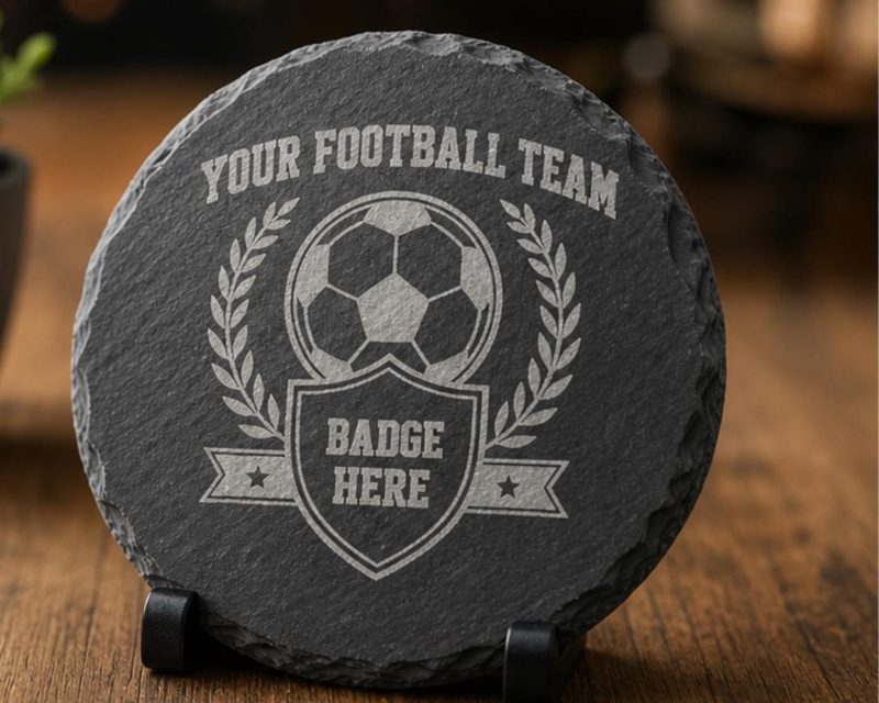 Football Coaster, Team Badge Gift, Personalised Club Crest Drink Mat